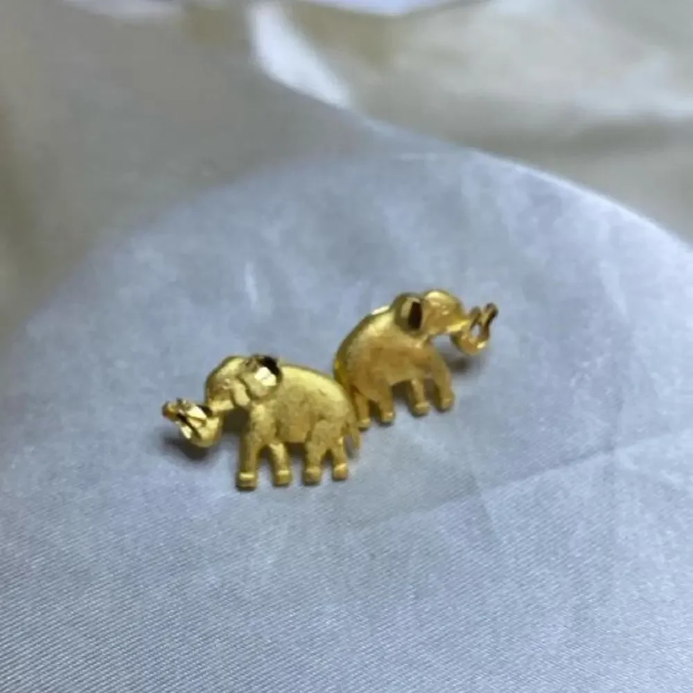 Vintage Gold Tone Elephant Stud Earrings Textured & Polished Figural Safari